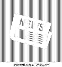 Newspaper sign. Vector. White icon on grayish striped background. Optical illusion.