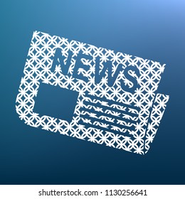 Newspaper sign. Vector. White textured icon at lapis lazuli gradient background.