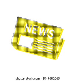 Newspaper sign. Vector. Yellow icon with square pattern duplicate at white background. Isolated.