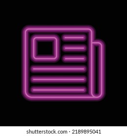 Newspaper simple icon vector. Flat design. Purple neon on black background.ai