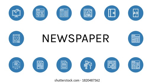 Zeitung einfache Symbole gesetzt. Enthält Symbole wie Ads, Artikel, Zeitung, Journal, Ad, Release, Press, Paperboy, Pachinko, kann für Web, Handy und Logo verwendet werden
