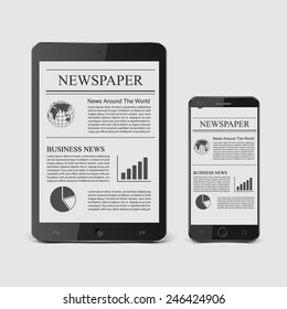 Newspaper with smart phone.vector