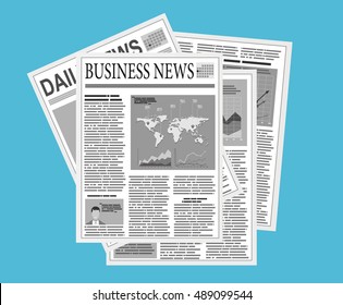 newspaper stack icon in flat design on blue background. World news magazine, paper pile, journal heap, vector illustration