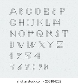 Newspaper style trendy geometric font. High quality vector design element.