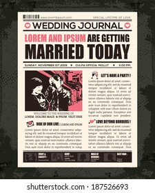 Newspaper Style Wedding Invitation Vector Design Template