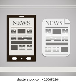 Newspaper or tablet pc with news concept illustration on grey style design art