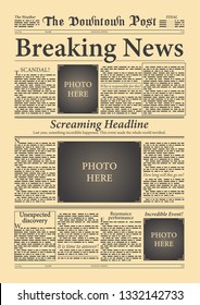 Newspaper Template Breaking News Vintage Background Stock Vector Royalty Free