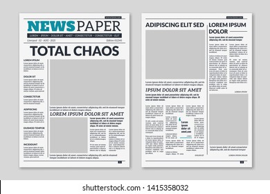 Newspaper template. Column articles newsprint background. Pressed paper newspaper printed sheets with headline. Vector editorial print layout