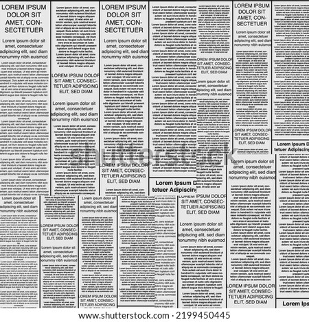 Newspaper template. Column articles newsprint background. Pressed paper newspaper printed sheets with headline. Vector editorial print layout