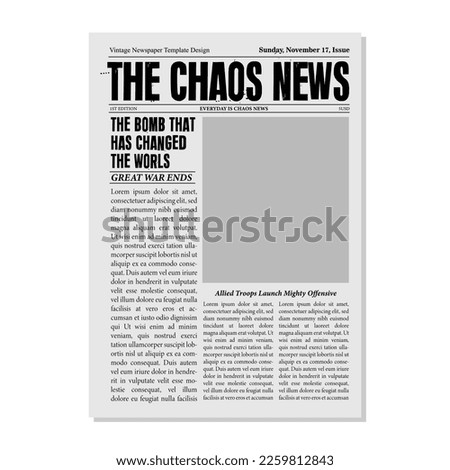 Newspaper template. Column articles newsprint background. Pressed paper newspaper printed sheets with headline. Vector editorial print layout