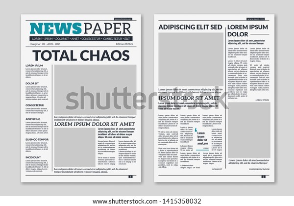 Newspaper template. Column articles newsprint\
background. Pressed paper newspaper printed sheets with headline.\
Vector editorial print\
layout