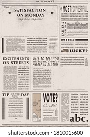 Newspaper template. Daily news column old paper page texture design background. Vintage newspaper publication. Press article headline text template vector illustration