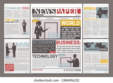 Newspaper template design with financial articles news and advertising Information flat vector illustration