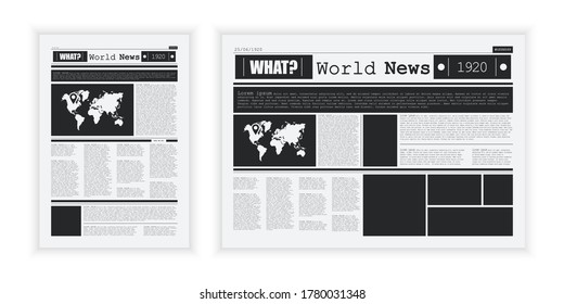 Newspaper template. Newsprint background. Pressed paper newspaper printed sheets with headline. Vector illustration.