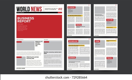 Newspaper Template Vector. Layout Financial Articles, Business Information. Opening Daily Newspaper Editable Headlines Text Articles. Realistic Banner Isolated Illustration