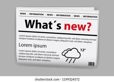 Newspaper With Text, Weather Icon And Barcode - Vector Illustration - Isolated On Gray Background