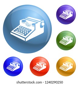 Newspaper typewriter icons set vector 6 color isolated on white background
