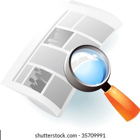 Newspaper under magnifying glass. Vector illustration.