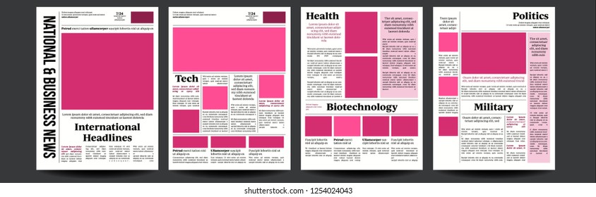 Newspaper Vector. Abstract News Template. Blank Page Spaces For Images. Breaking. Illustration
