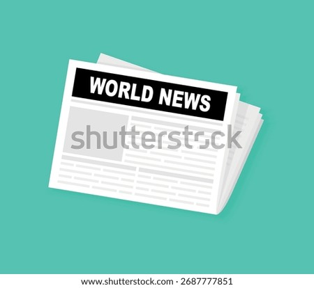 Newspaper vector icon illustration. Folded newspaper vector icon heading World News. Mock up of a daily newspaper. Newspaper template with world news. Vector illustration