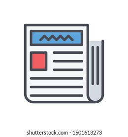 Newspaper Vector Icon, Illustration Style outline Filled 