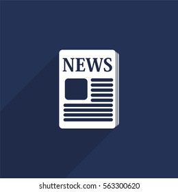 Newspaper vector icon with long shadow isolated on  blue