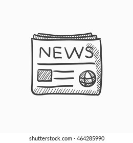 Icono de esbozo vectorial de periódico aislado en segundo plano. Icono dibujado a mano del periódico. Icono de esbozo de periódico para infografía, sitio web o aplicación.