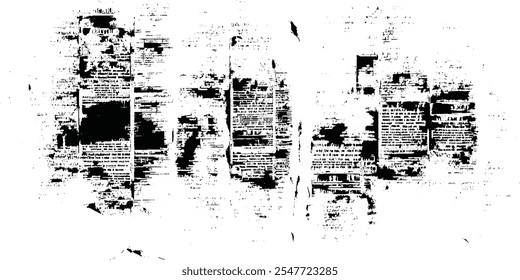 Periódico con texto blanco ilegible. Patrón sin fisuras en blanco y negro con capas caóticas de texto de periódico ilegible