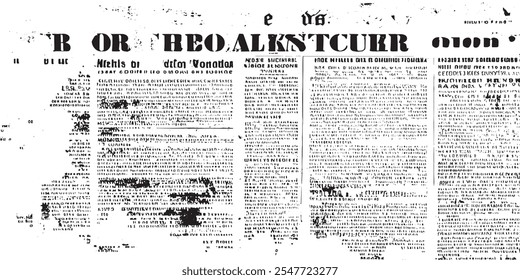 Newspaper with white unreadable text. Vintage grunge blurred paper news texture horizontal background. EPS 10