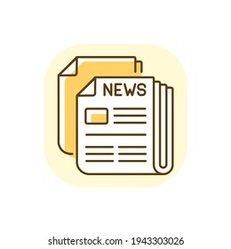 Newspaper yellow RGB color icon. Mass media, postal service, journalism. Daily paper delivery. Information about latest events in world. Isolated vector illustration