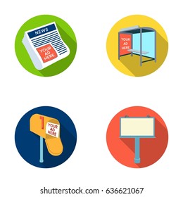 Newspapers, a bus stop, a mail box, a billboard.Advertising,set collection icons in flat style vector symbol stock illustration web.