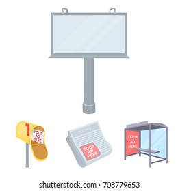 Newspapers, a bus stop, a mail box, a billboard.Advertising,set collection icons in cartoon style vector symbol stock illustration web.
