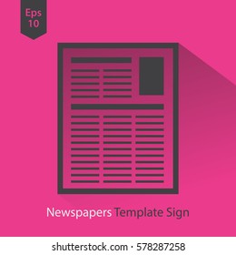 Newspapers Template. Simple Flat Icon Of Layout. Symbol Of Paper Page. Sign Of Newspapers Sheet. Vector Illustration
