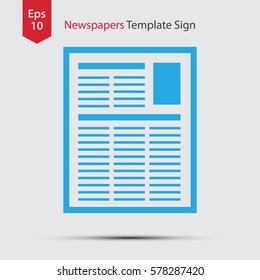 Newspapers Template. Simple Flat Icon Of Layout. Symbol Of Paper Page. Sign Of Newspapers Sheet. Vector Illustration