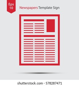 Newspapers Template. Simple Flat Icon Of Layout. Symbol Of Paper Page. Sign Of Newspapers Sheet. Vector Illustration