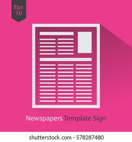 Newspapers Template. Simple Flat Icon Of Layout. Symbol Of Paper Page. Sign Of Newspapers Sheet. Vector Illustration