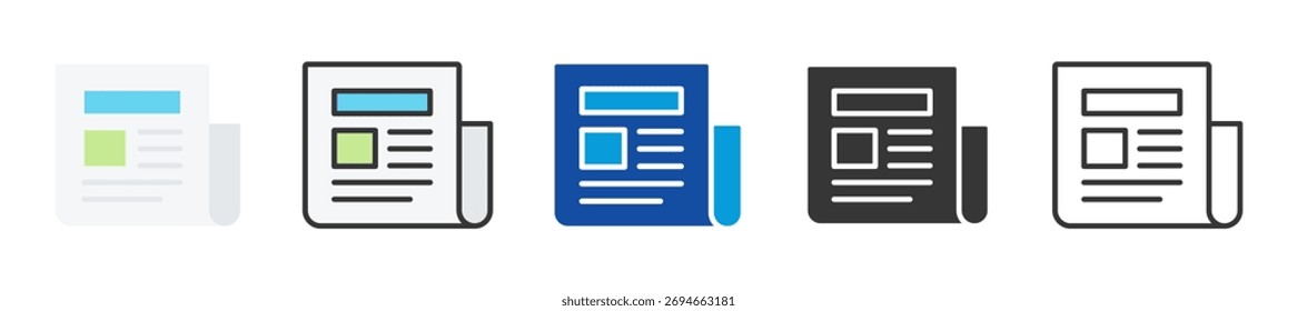 Conjunto de iconos de papel de periódico Estilo múltiple Varias colecciones