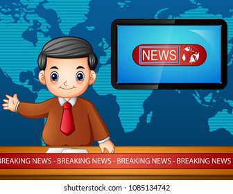 Newsreader is broadcasting on TV