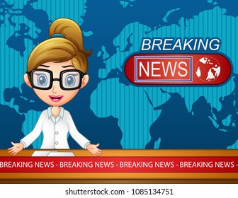 Newsreader is broadcasting on TV