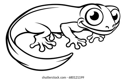 Newt Or Salamander Cartoon Character Outline Coloring Illustration