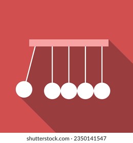 Newton cradle flat icon with long shadow. Simple Physics icon pictogram vector illustration. School subject, engineering, research, experiment, study, physics concept. Logo design