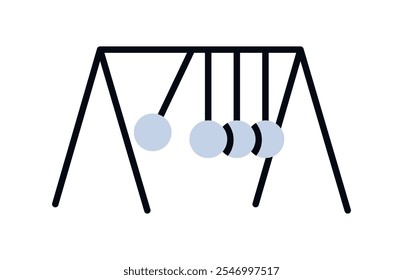 Newton cradle with swinging balls. Physics science concept. Pendulum for kinetic energy, force, balance. Education device, spheres in collision. Flat vector illustration isolated on white background