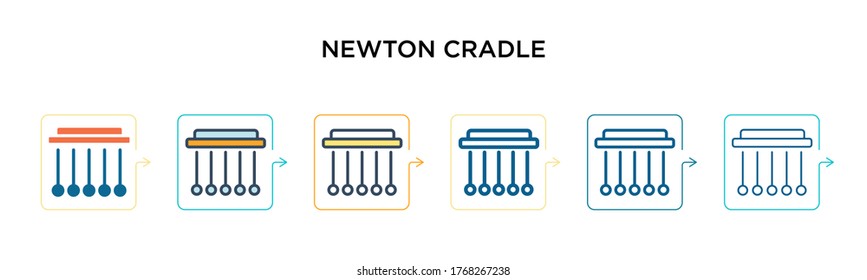 Newton cradle vector icon in 6 different modern styles. Black, two colored newton cradle icons designed in filled, outline, line and stroke style. Vector illustration can be used for web, mobile, ui