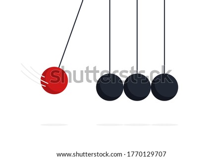 Newton cradle. Vector islated illustration. Sphere hanging  on threads and hiting other. Business team concept. Stock vector. EPS 10