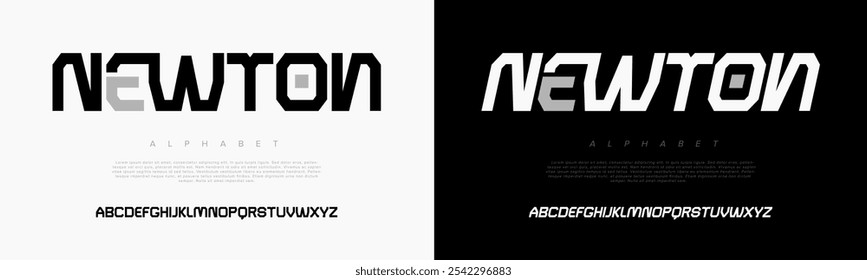 Newton creative modern geometric urban alphabet font. Digital abstract futuristic, game, techno, robot, music, logo, sport, minimal technology typography. Simple numeric vector illustration