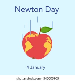Newton day illustration. Falling apple. 4 January. Flat vector stock illustration isolated
