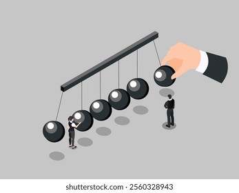 Newton's Cradle Concept: Business Impact and Decision Making 3d isometric vector illustration