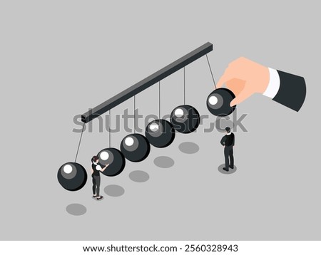 Newton's Cradle Concept: Business Impact and Decision Making 3d isometric vector illustration