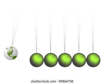 newtons cradle earth, abstract vector art illustration