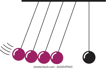 Newton's cradle icon. Newton cradle minimal, science kinetic art, energy transfer design, momentum and law of motion symbol, hanging concept isolated on transparent background. Vector illustration.